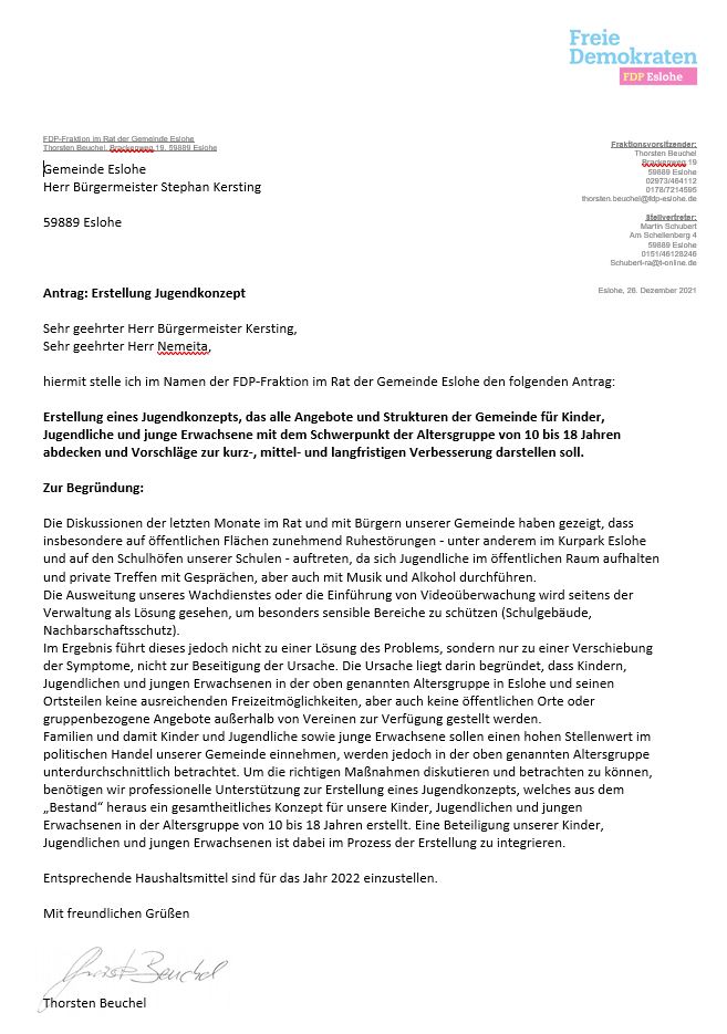 Antrag FDP-Fraktion Eslohe Jugendkonzept
